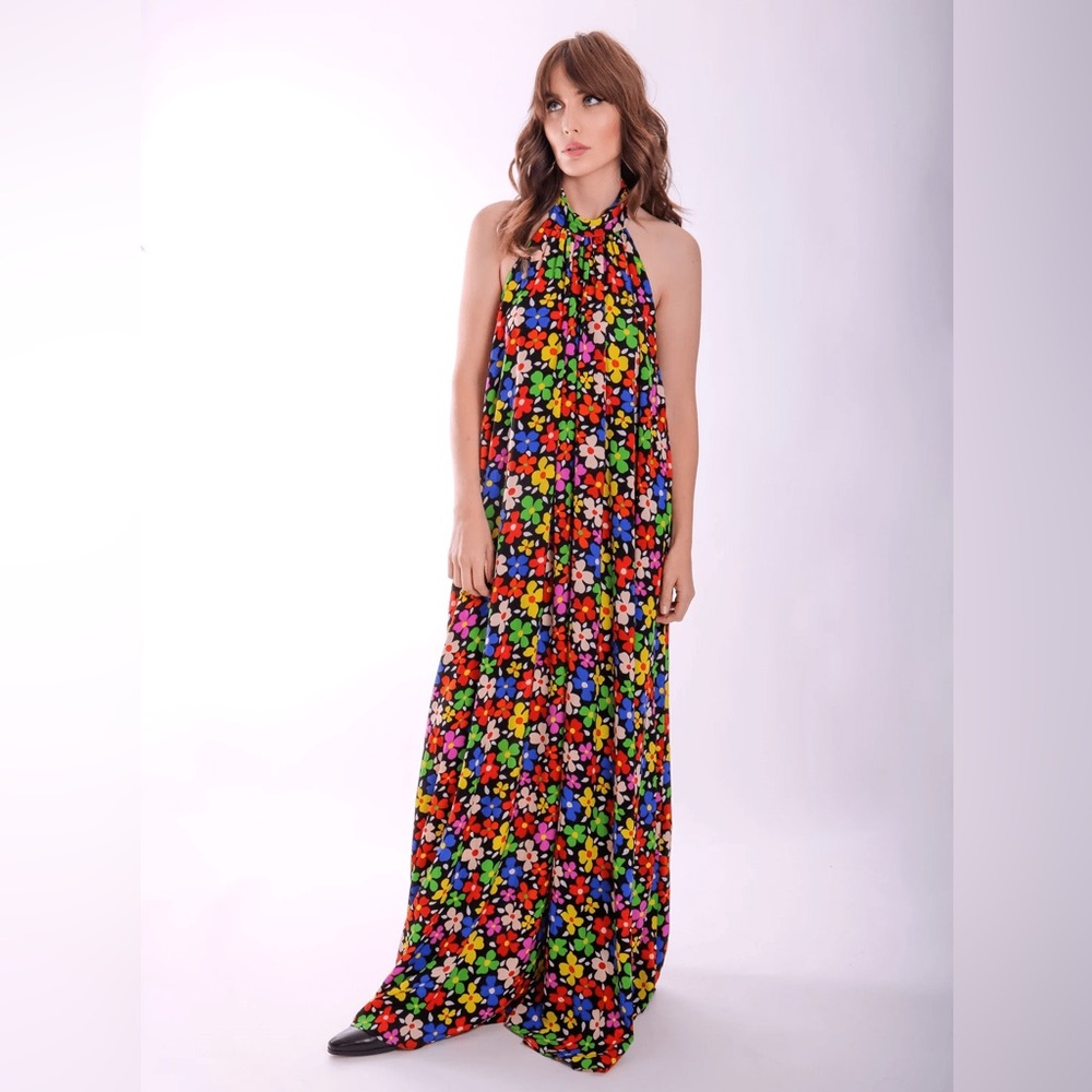 Anthropologie Traffic People Wide Leg Twiggy Jumpsuit Halter Neck S